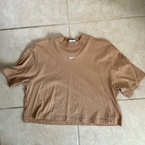 Nike mock neck cropped tee tan XS